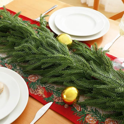 9FT Christmas Norfolk Pine Garland, Realistic Greenery Artificial Garland for Indoor Outdoor Door Porch Fireplace Wall Staircase Holiday Christmas Decor
