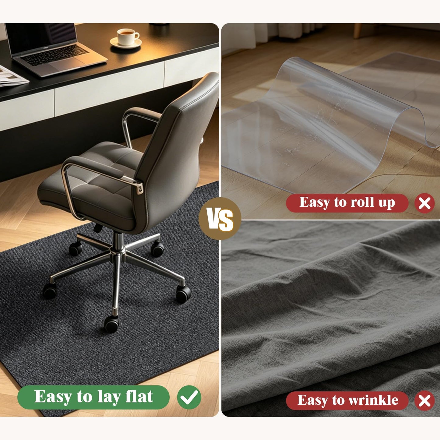 Jtshy Office Chair Mat for Hardwood & Tile Floor, 47 x 35 Inches Chair mat for Carpet Computer Gaming Chair Mat for Anti-Slip,Floor Protector,Noise Cancellation for Home Office,Gray