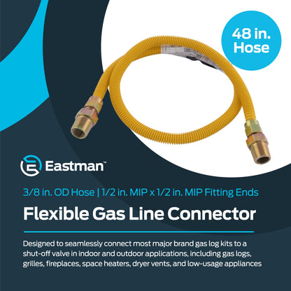 Eastman 48 Inch x 3/8 in OD Flexible Gas Line Connector, 1/2 x 1/2 in MIP Fitting Ends, Stainless Steel with Epoxy Coating, 10YE505048B