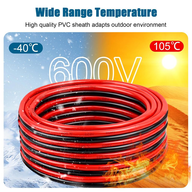 10 Gauge Wire 2 Conductors Copper Wire, 10 AWG Battery Cable Oxygen Free Copper Wire for Solar Panel, Automotive, Trailer, RV and Speaker (10 Gauge 10FT)