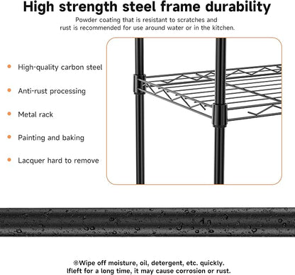 IZEUK 4 Tier Metal Wire Shelf Unit, Black Storage Rack Organizer for Kitchen, Bedroom, Living Room or Laundry Room, 17.7" W x 11.8" D x 41.9" H