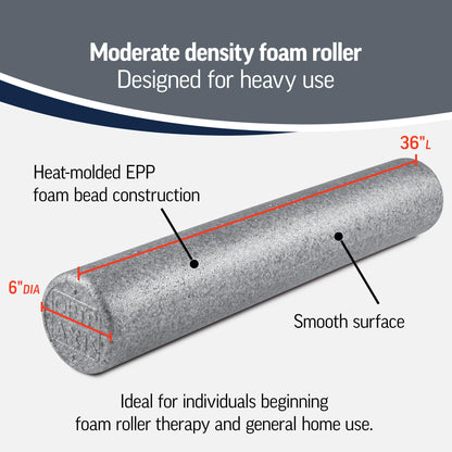 OPTP Silver AXIS Foam Roller, Moderate Density for Sports Medicine, Physical Therapy, Pilates, Yoga - Myofascial Release on Trigger Points (Silver Moderate Density, 36" x 6" Round)