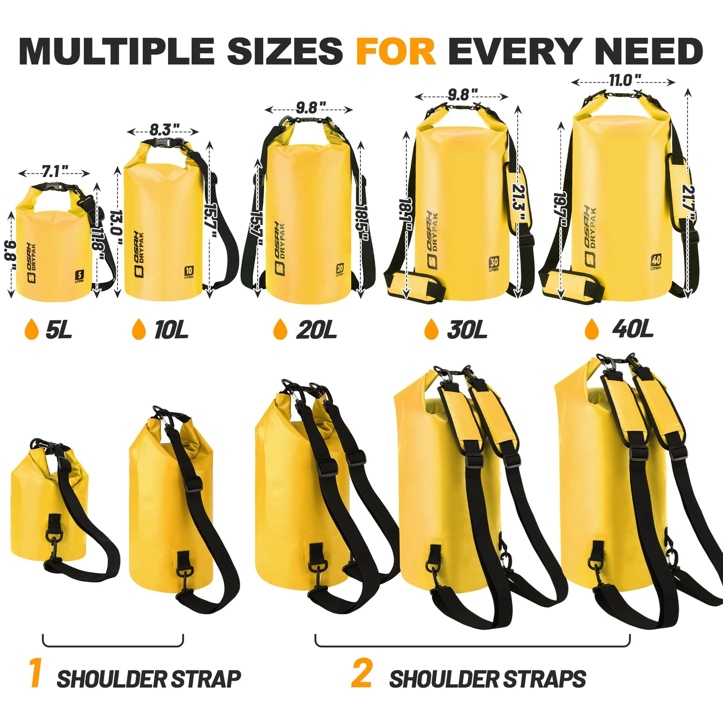 Waterproof Dry Bag, 5L/10L/20L/30L/40L Roll Top Lightweight Storage Backpack with Phone Case for Women & Men, Floating Waterproof Sack for Travel, Swimming, Kayaking, Paddle Board, Camping & Beach