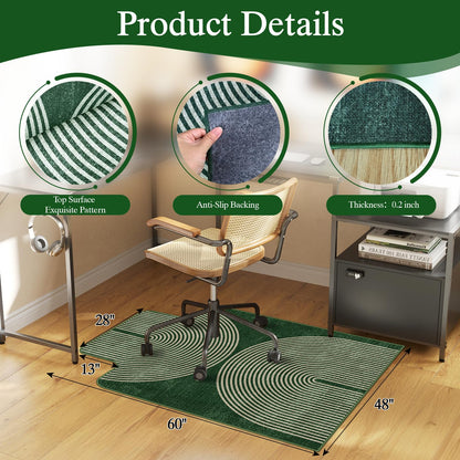Office Chair Mat for Hardwood Floor & Tile Floor,48"X 60" Heavy Duty Desk Chair Mat for Hard Floors, Under Desk Rug for Rolling Computer Chair,Anti Slip,Low Pile Carpet Protector-Convex Geo Green