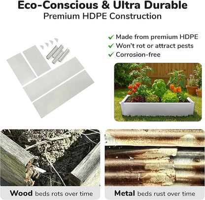 Raised Garden Bed - 2x4 ft Planter Box - White HDPE - No Tools Needed - DIY Kit for Urban Gardening, Flowers, Herbs & Vegetables - Made in The USA