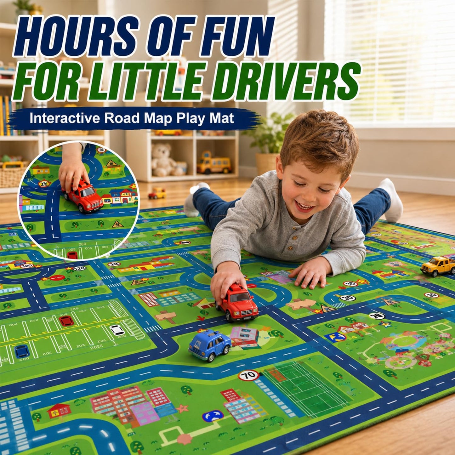 yongjoy Car Rug Road Map Area Rug, 110" x 78.7" Non-Slip Floor Mat