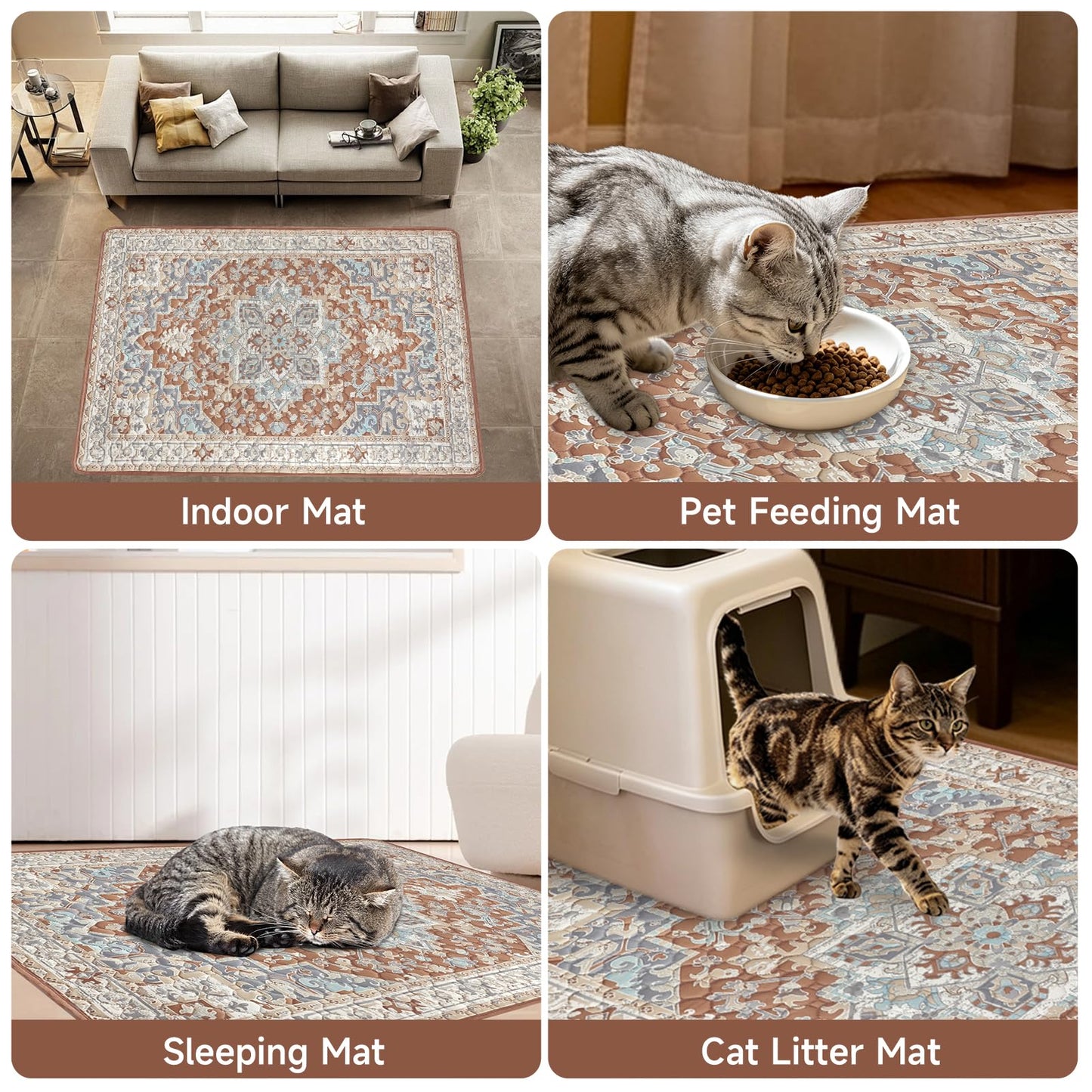 YOSEPATI Cat Litter Mat 2 Pack, Reusable Large 36"x48" Kitty Litter Trapping Mat, Machine Washable Litter Mats for Cats, Waterproof & Non-Slip Compatible with Cat Box (Beige Medallion)