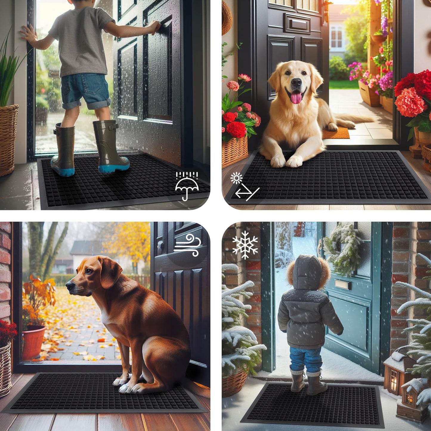 Smiry Front Door Mat Outside Entrance, Heavy Duty Natural Rubber Doormat, Non Slip, Trap Dirt and Moisture, Easy Clean, Low Profile Welcome Floor Mats for Indoor Outdoor Entry, 47x32 Inch, Black