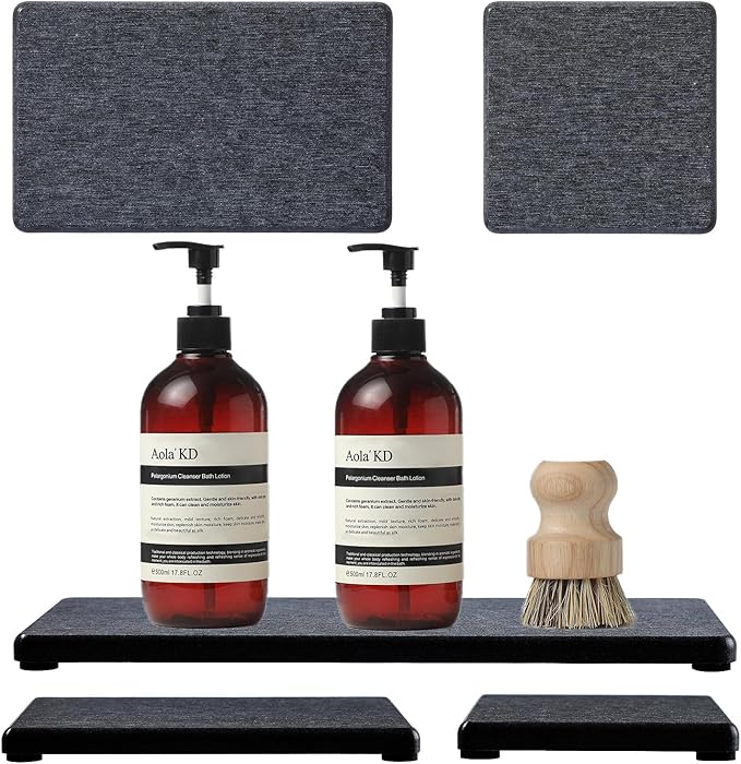 3PCS Water Absorbing Soap Dish Sponge Holder, Diatomite Stone Drying Tray Mat