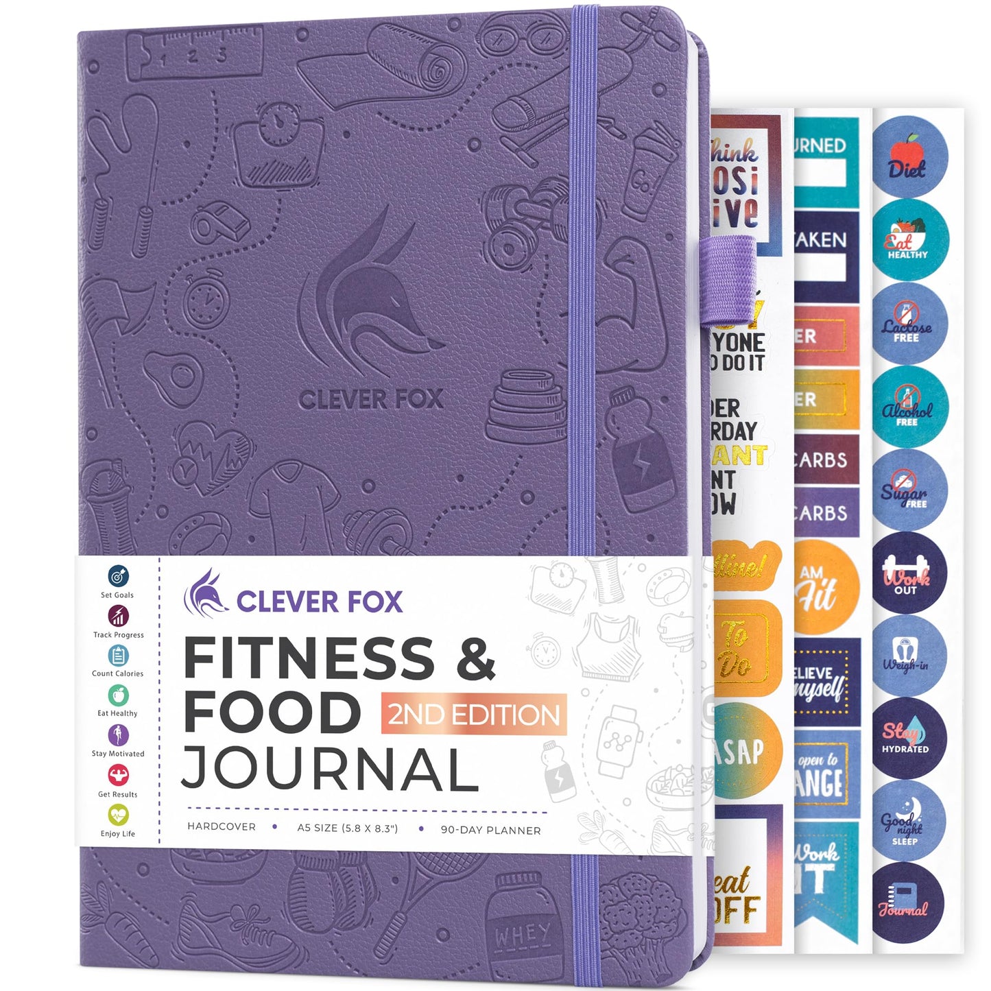 Clever Fox Fitness & Food Journal – Nutrition & Workout Planner for Women & Men – Diet & Gym Exercise Log Book with Calendars, Diet & Training Trackers - Undated, A5 Size, Hardcover (Lavender)