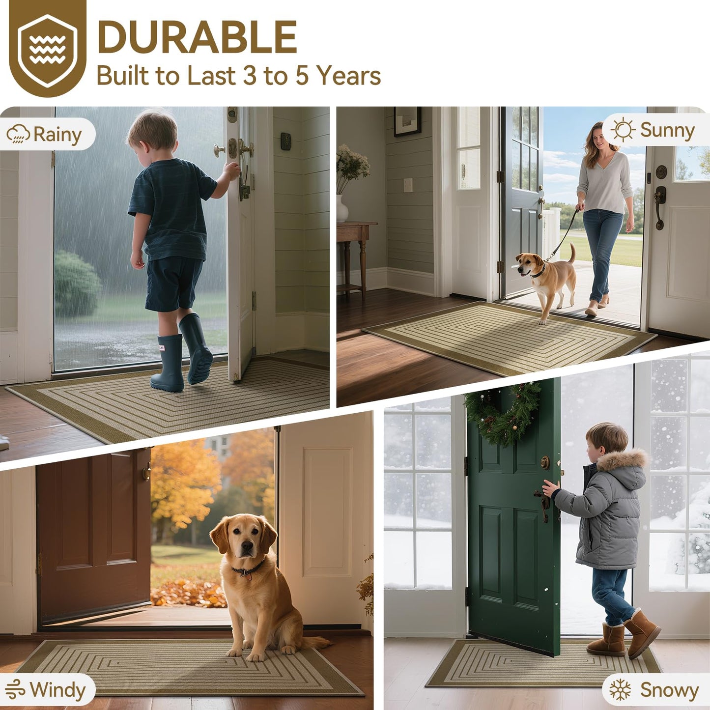 QiCaiJia Front Door Mat 31''x47'', Absorbent Dirt Resist Washable Non Slip Low-Profile Indoor Doormat, Easy Clean Entryway Welcome Door Mats, Brown