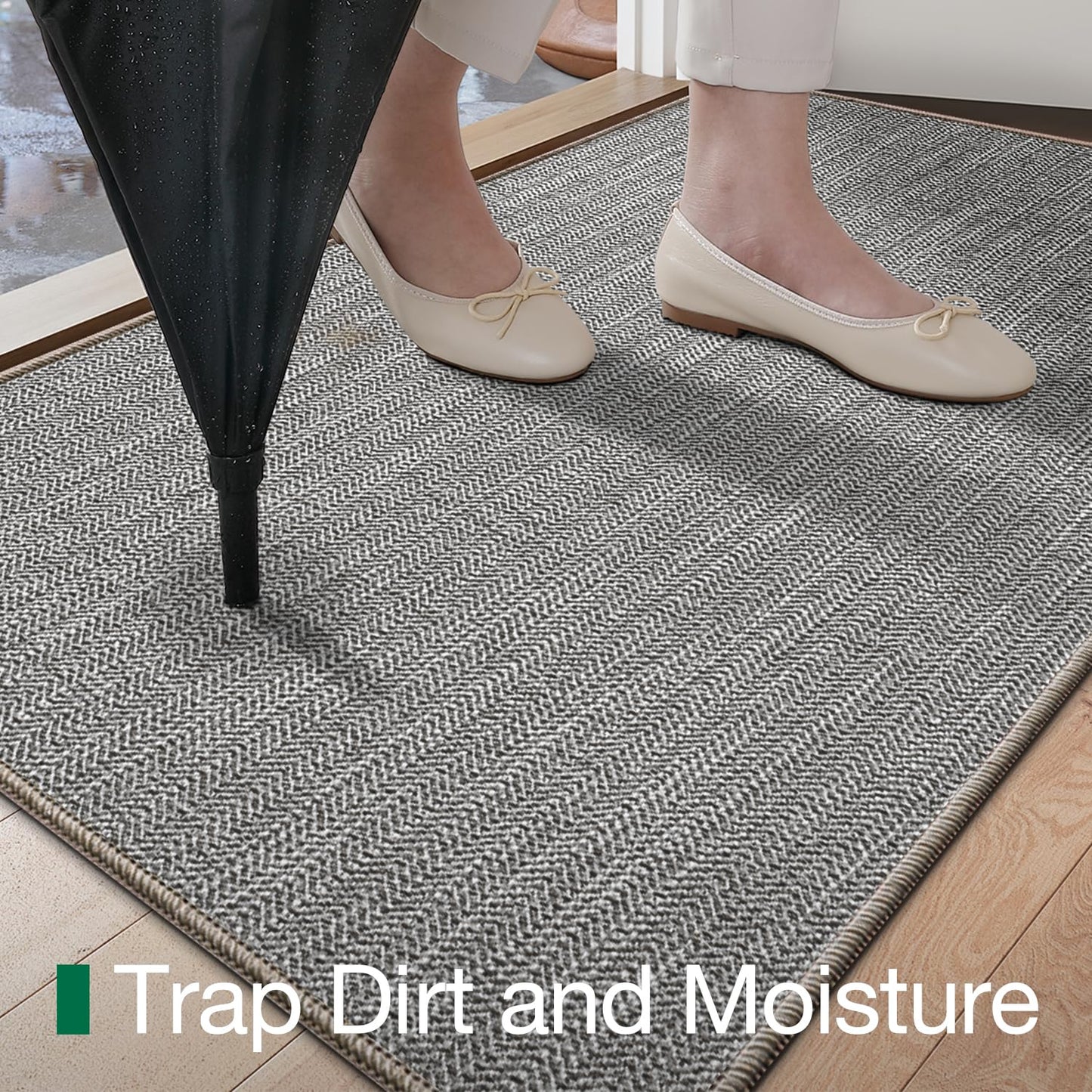 LUMI 17"x30" Ultra Thin Indoor Door Mat, Non-Slip Rubber Dirt Trapper
