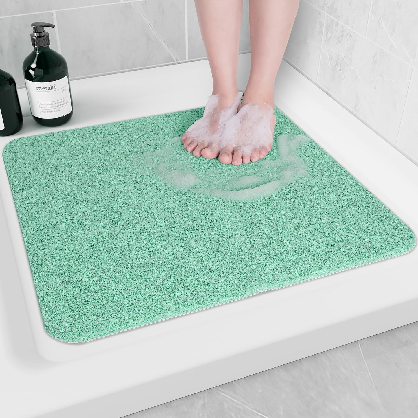 Hargiis Non-Slip Bathtub Mat, Anti Slip Shower Mat, Fast Drying Bathtub Mats, Foot Scrubber Mat, Anti Slip Mat for Tub, Floor, Bathroom, Kitchen, Home, Hotel (Light Green 24"×24")