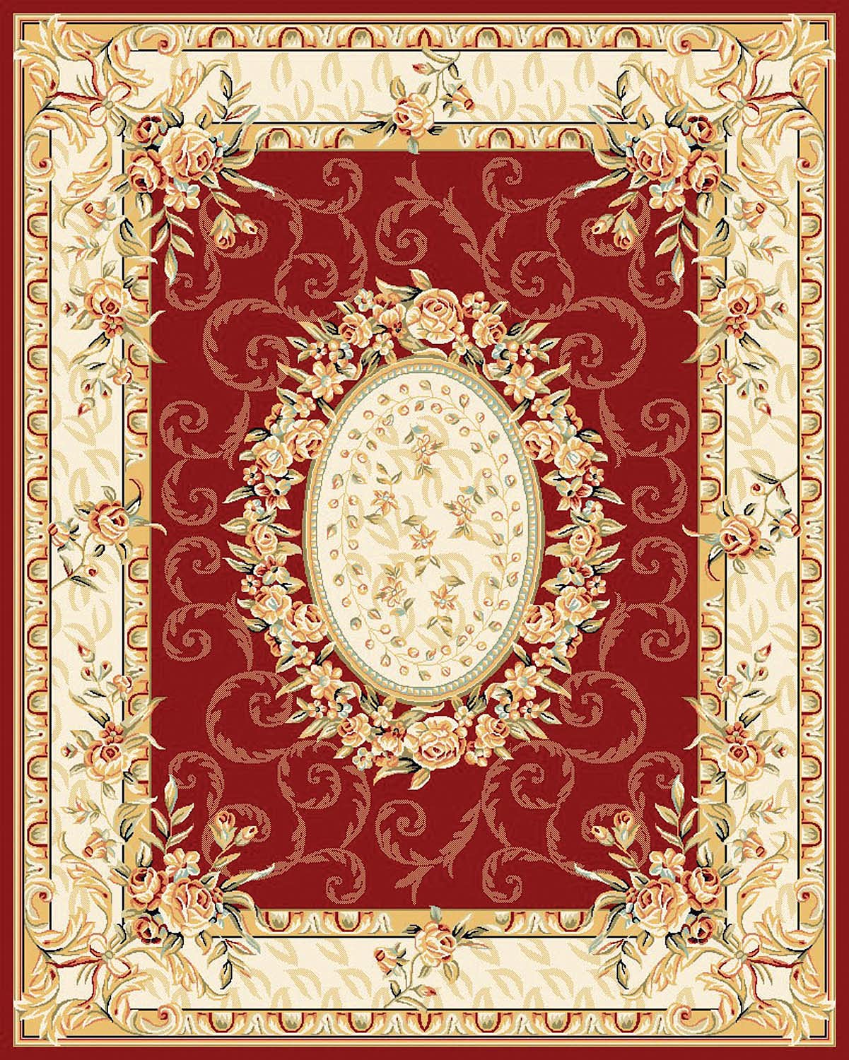 SAFAVIEH Lyndhurst Collection Area Rug - 8' x 11', Red & Ivory, Traditional European Medallion Design, Non-Shedding & Easy Care, Ideal for High Traffic Areas in Living Room, Bedroom (LNH328C)