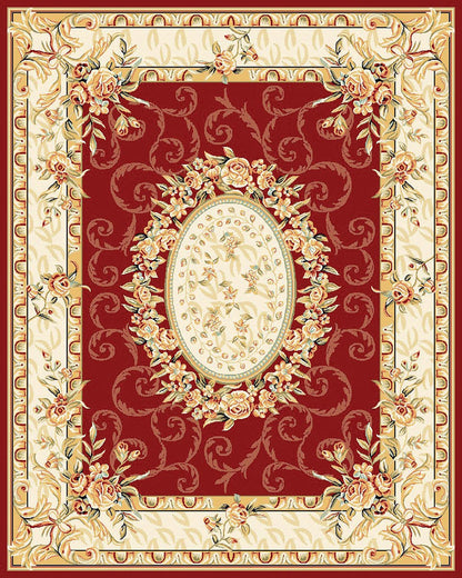 SAFAVIEH Lyndhurst Collection Area Rug - 8' x 11', Red & Ivory, Traditional European Medallion Design, Non-Shedding & Easy Care, Ideal for High Traffic Areas in Living Room, Bedroom (LNH328C)