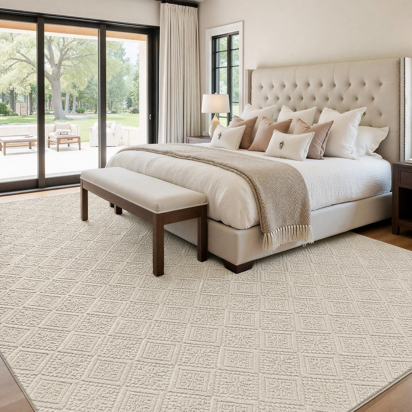 U'Artlines 9x12 Beige Washable Area Rug for Living Room, Soft Fluffy High Low Textured Carpet, Modern Neutral Geometric Non Slip Rugs for Bedroom Dining Room Kids Room