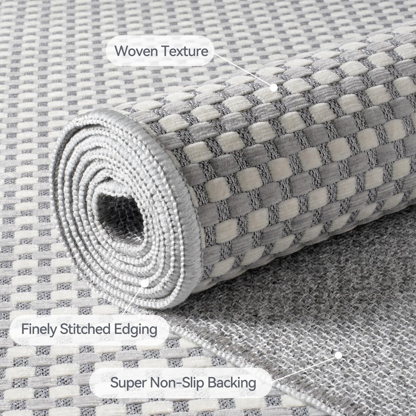 YDKGL 2x6 ft Kitchen Runner Rug Mat Non Slip Boho Woven Hallway Runner Washable, Soft Long Entryway Laundry Hall Floor Runners Rugs Carpet for Indoor Backdoor Bedroom Kitchen Living Room, Gray
