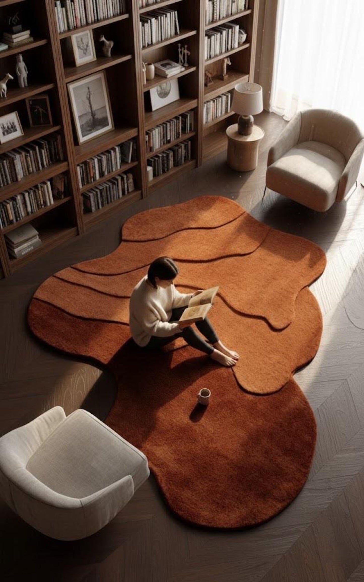 Anthrofy Taliaferro Irregular Area Rug – 5’ x 8' – Handmade Wool Area Rugs – Brown – Rugs for Living Room, Bedroom – Anti-Skid – Carpets with Non-Slip Natural Backing with 100% Cotton