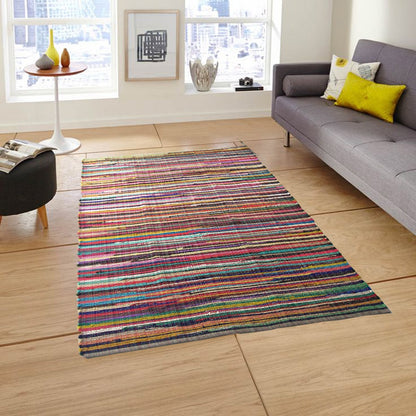 Chardin home - Eco Friendly 100% Recycled Cotton Colorful Chindi Area Rug – 8’x10’, Multi.