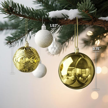 Annecy Christmas Tree Ornaments - 36 PCS Shatterproof Christmas Ball Ornaments Set for Holiday, Wreath & Party Decorations (Multi-Size, Gold, White)