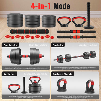 Fitvids Multi-Functional Portable Changeable Dumbbell and Barbell Kettlebell Set with Adjustable Weights, 40LBS or 60LBS Sets, 2-in-1 or 4-in1, Multiple Styles