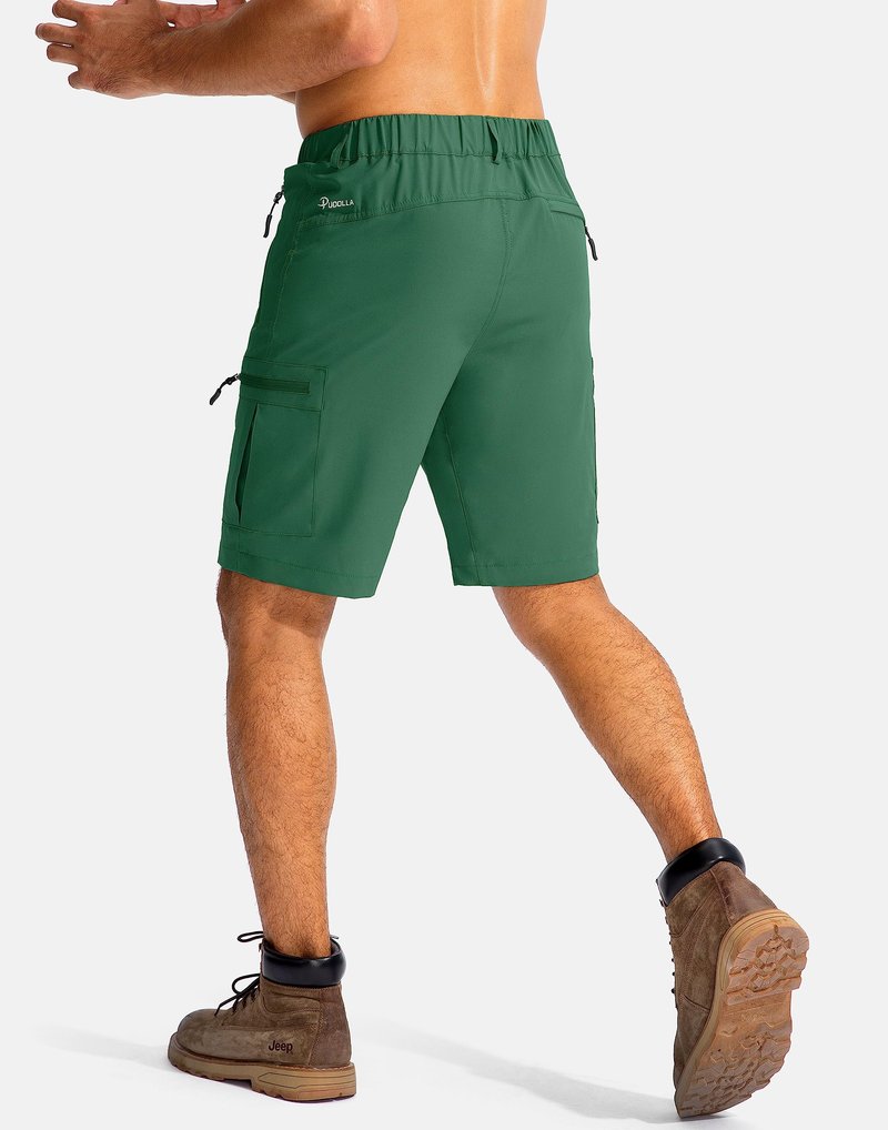 Pudolla Men's Hiking Cargo Shorts 9" Lightweight Outdoor Work Shorts for Men Travel Golf Camping Casual with 5 Zipper Pockets(Green Large)