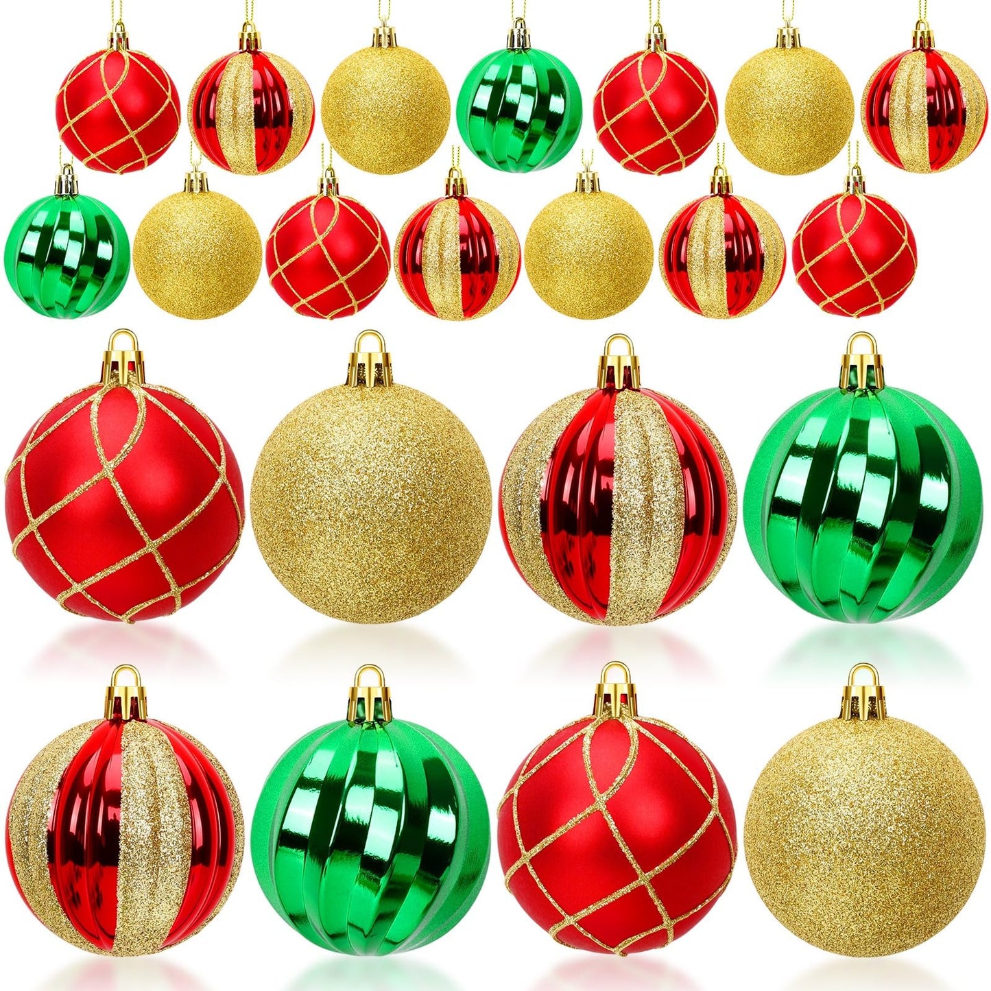 JULMELON 24PCS Christmas Ball Ornaments Hanging Balls Red Green Gold Shatterproof Decorations for Xmas Tree Home Decor for Party Holiday Wedding Anniversary DIY Craft Decor Supplies (2.36 Inches/60MM)