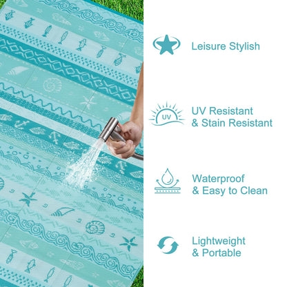 Uphome Coastal Outdoor Rug Waterproof 6x9, Reversible Ocean Beach Theme Striped Patio Plastic Straw Rugs, Tribal RV Camping Outside Carpet Mat for Pool Back Yard Deck Picnic, 6 x 9 ft