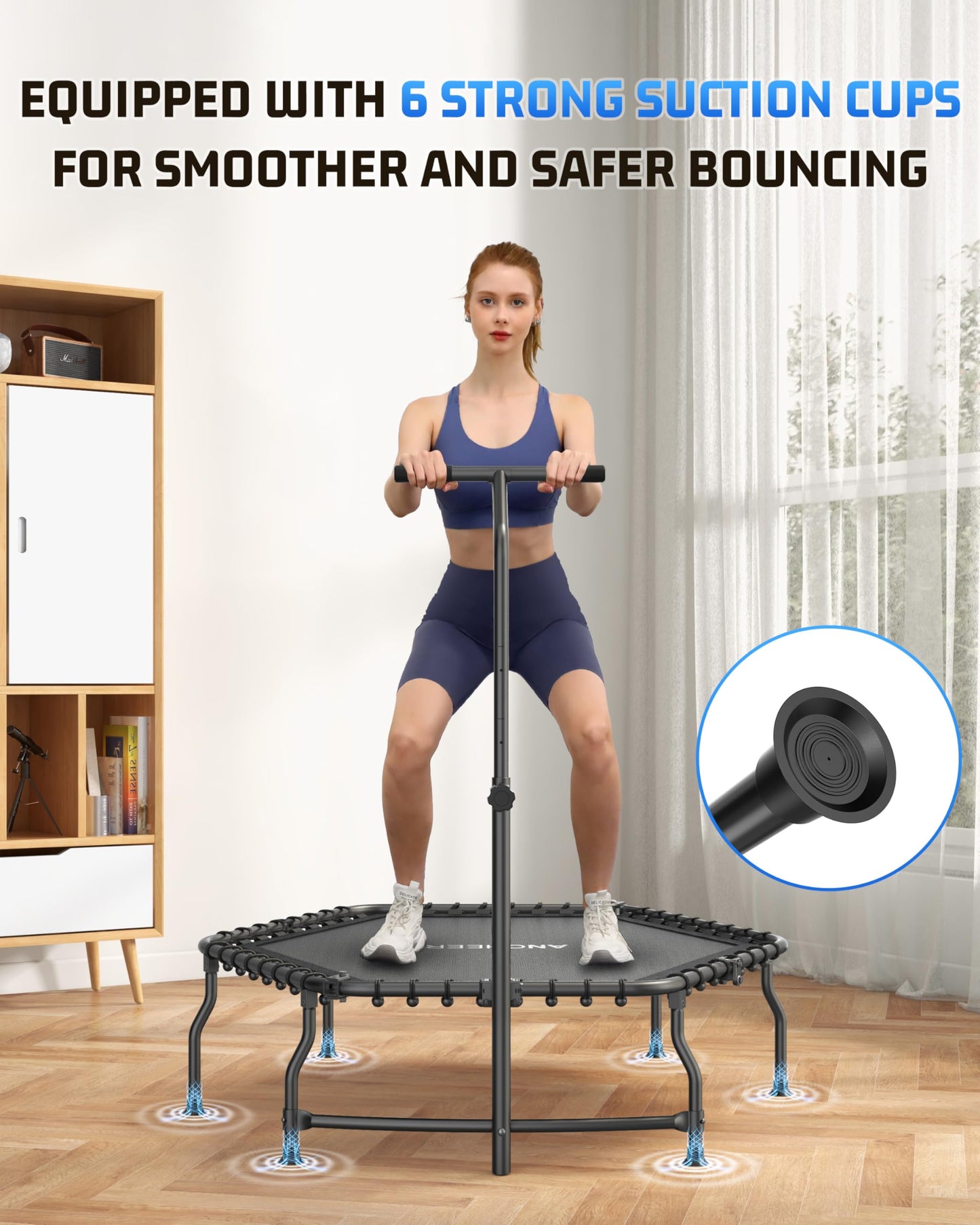 ANCHEER 50" Rebounder Trampoline for Adults- 2025 Foldable Mini Trampoline with Bar- Exercise Trampoline for Adults, Max Load 560lbs, for Indoor/Garden Workout