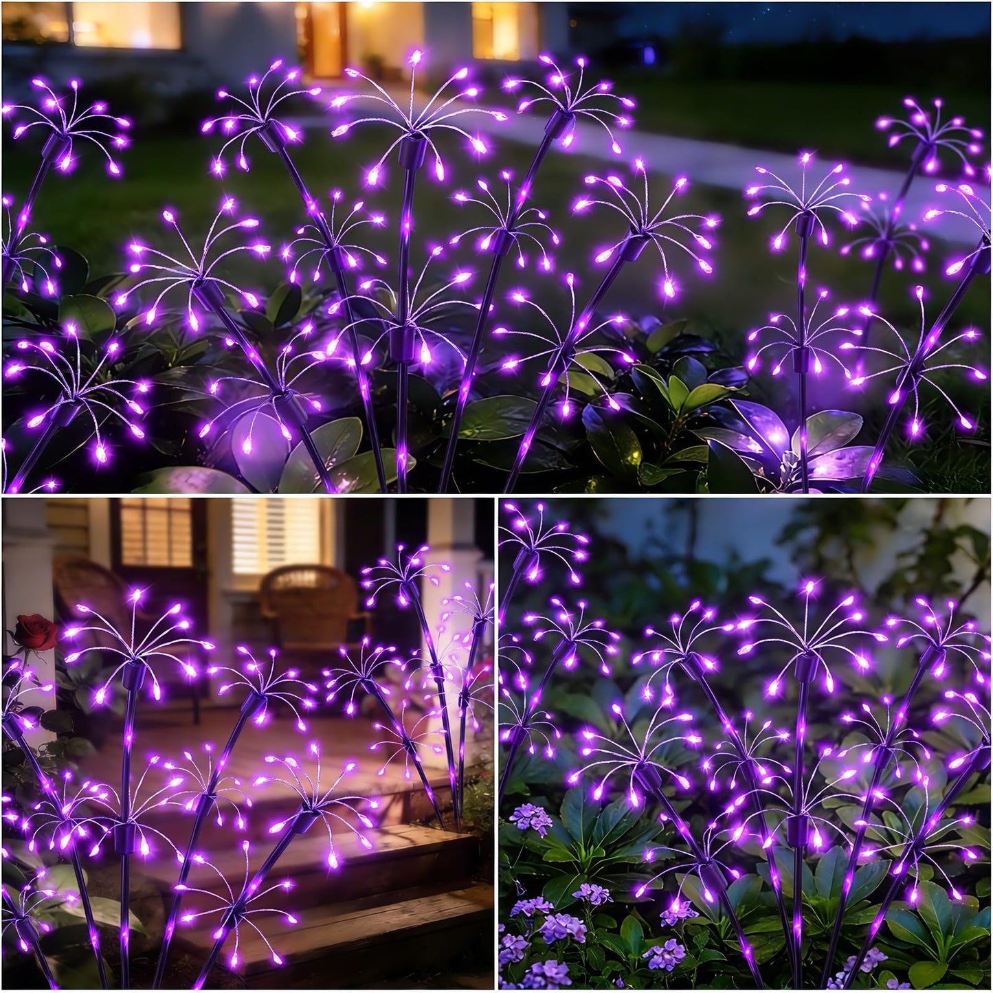 Solar Garden Lights Outdoor, 6 Pack 2-Layer Purple Solar Firework Lights, Waterproof Starburst Fairy Light Garden Decor for Yard Patio Pathway Lawn, Unique Gifts for Women Mom Grandma Mother's Day