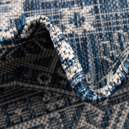 Rugs.com - Outdoor Aztec Rug – 9' x 12' Blue Indoor/Outdoor Rug – Washable Stain-Resistant Flatweave for Patios, Decks, and Porches