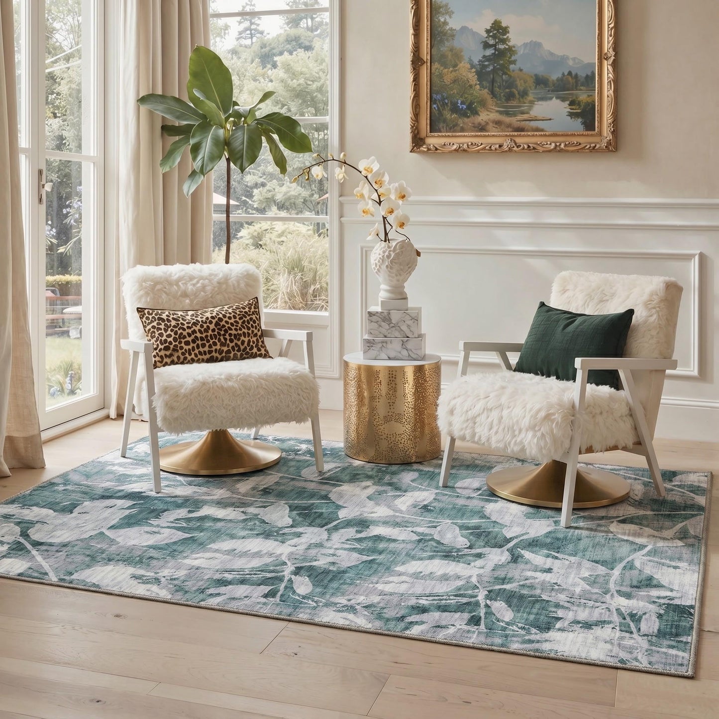 GENIMO 2X5 Hallway Runner, Machine Washable Non Slip Low Pile Soft Rugs, Modern Botanical Faded Leaves Carpet for Entryway, Kitchen, Dusty Sage