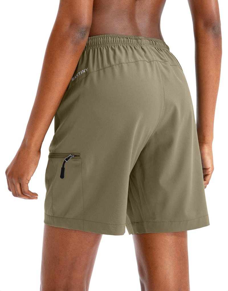 SANTINY Women's 5''/ 7''/9'' Hiking Cargo Shorts Quick Dry Lightweight Summer Shorts for Women Athletic Golf Zipper Pockets(Dusty Khaki_XL)