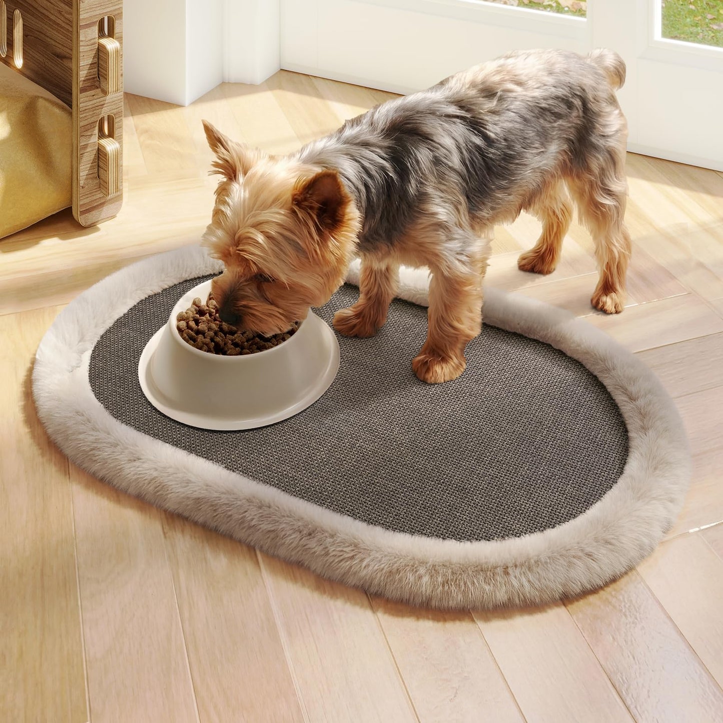 QiCaiJia Pet Feeding Mat, Dog Food Mats Absorbent Pet Placemat for Food and Water Bowl with Non Slip Rubber Backing for Dog and Cat (12"x19", Brown)