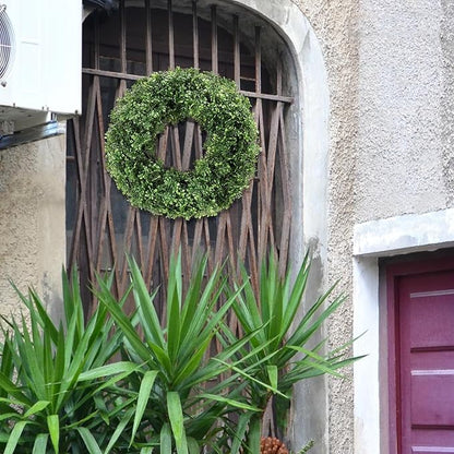 24" Wreath, Artificial Boxwood Wreaths for Front Door, Spring and Summer Wreath, Used for Spring Home Decor,Farmhouse or Room Indoors,Outdoors, corridors, Offices (Green)