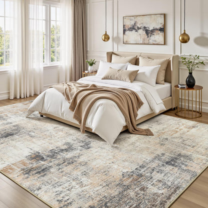Lofus 8x10 Area Rug for Living Room, Gold Abstract Large Rugs with Non-Slip Backing, Neutral Modern Washable Carpet for Bedroom Dining Room Home Office Nursery Indoor