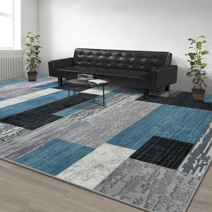 Large Area Rugs,Modern Geometric Patchwork Floor Decor for Bedroom Aesthetic Carpet, Rockwood Collection, Indoor Rugs for Living Room, Dining Room, Nursery, Office, Machine Washable Rug,5x8 Ft Blue