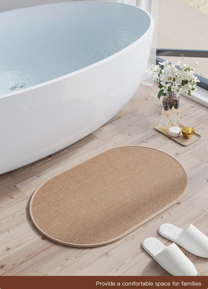 Eunoia Oval Bathroom Rugs 16x24 Inch, Bath Mat Non Slip Washable,Quick Absorption & Durable, Soft Shag Bath Mats for Bathroom Floor, Tub and Shower, Light Brown