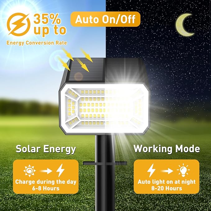 Solar Spot Lights Outdoor Waterproof IP65, [4 Pack/100 LED/4 Modes] 2-in-1 Solar Landscape Spotlights, Auto On/Off Solar Powered Flood Lights for Outside Yard Garden Pathway(Cool White)