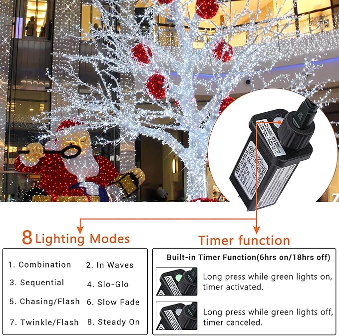 338Ft Christmas Lights Outdoor, 1000 LED Christmas String Lights with 8 Modes, Timer, Waterproof Fairy Twinkle Lights for Party, Garden, Wedding, Holiday, Weddings, Xmas Tree Decorations (Cool White)