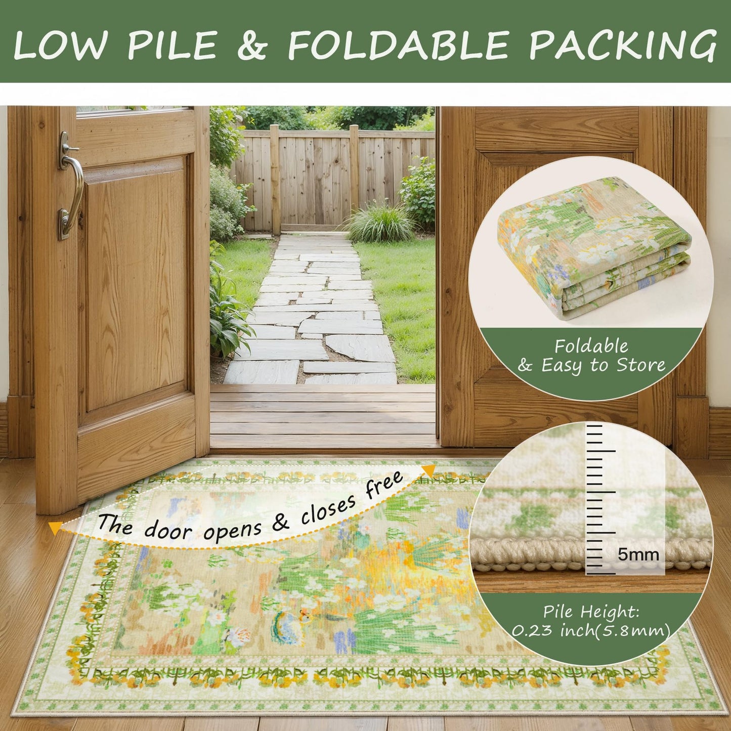 SERISSA 2x3 Small Area Rug for Entryway, Washable Impressionist Floral Indoor Doormat, Non-Slip Low Pile Accent Rug for Entrance Kitchen Bedroom Laundry Room, Beige