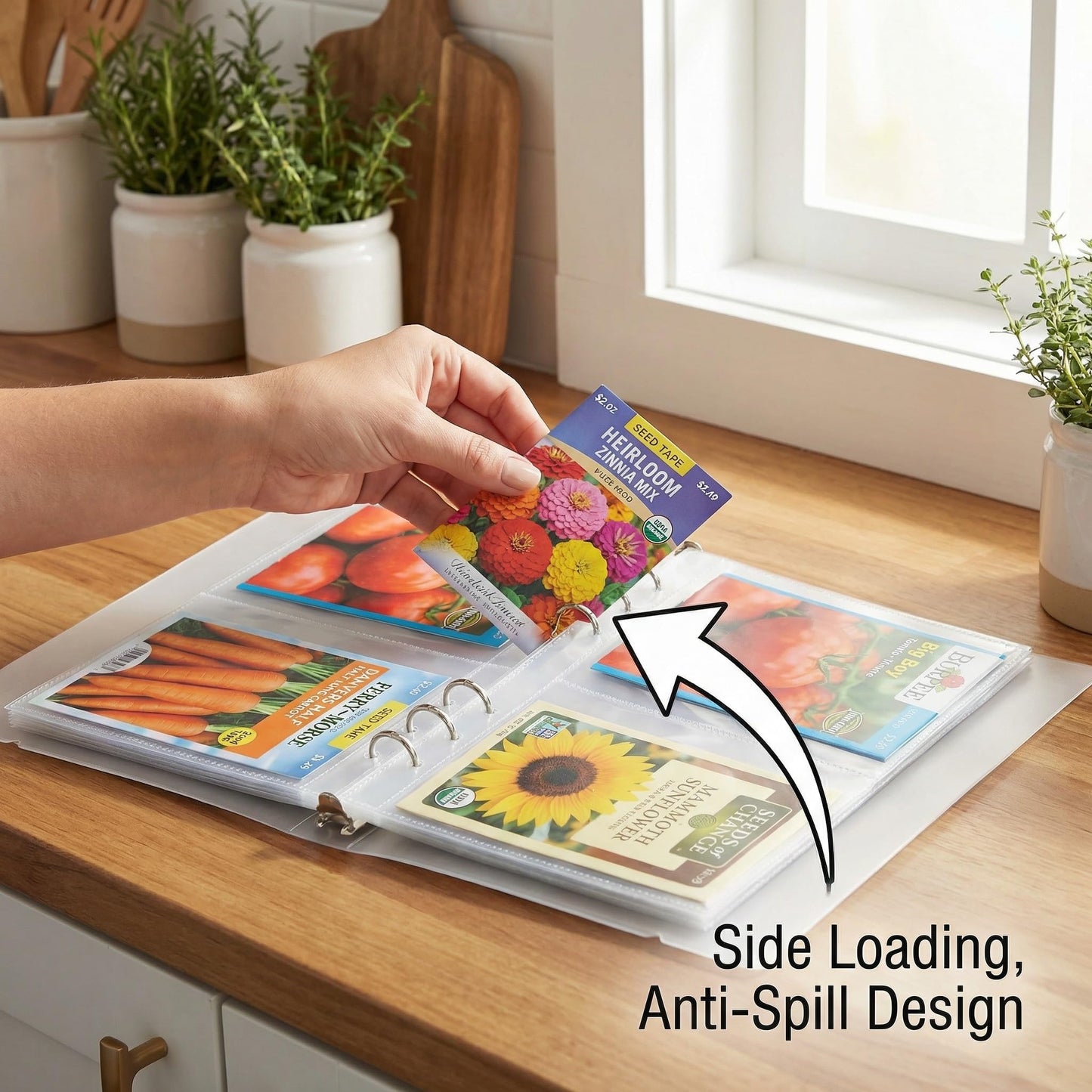 Jovialix Seed Organizer Binder with Side Loading Sleeves, Clear Storage Book Holder and Plant Packet Keeper for Saving Your Garden Catalog, 180 Pockets, 3.8 x 5 Inches