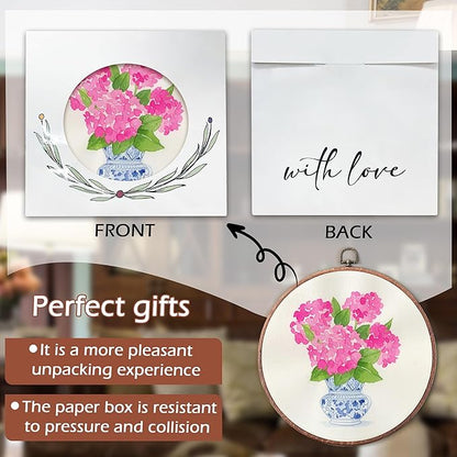 Threegoat Chinoiserie Spring Floral Framed Round Wall Art,Blue and White Hydrangea Flowers Wall Art Decor for Bedroom,Vintage Wall Hanging Decor for Grand Millenial Grandmillennial Home - A07