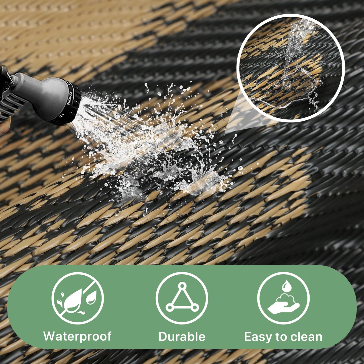 GENIMO Waterproof Outdoor Rug 5' x 8' for Patio Decor, Reversible Plastic Straw Area Rugs for Camping Clearance, RV Mat, Large Outside Carpet for Porch, Deck, Picni, Balcony, Garden, Black & Brown
