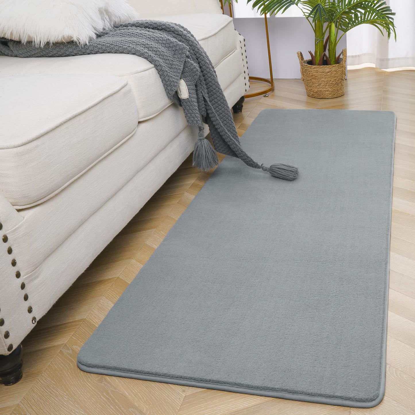 Amearea Modern Soft Hallway Runner Rug, 2x6 Feet Washable Runner Rugs for Hallway, Grey Fluffy Rug Bedroom Bedside Rugs, Non Slip Memory Foam Rug Carpet for Entrance Kitchen Living Room Decor