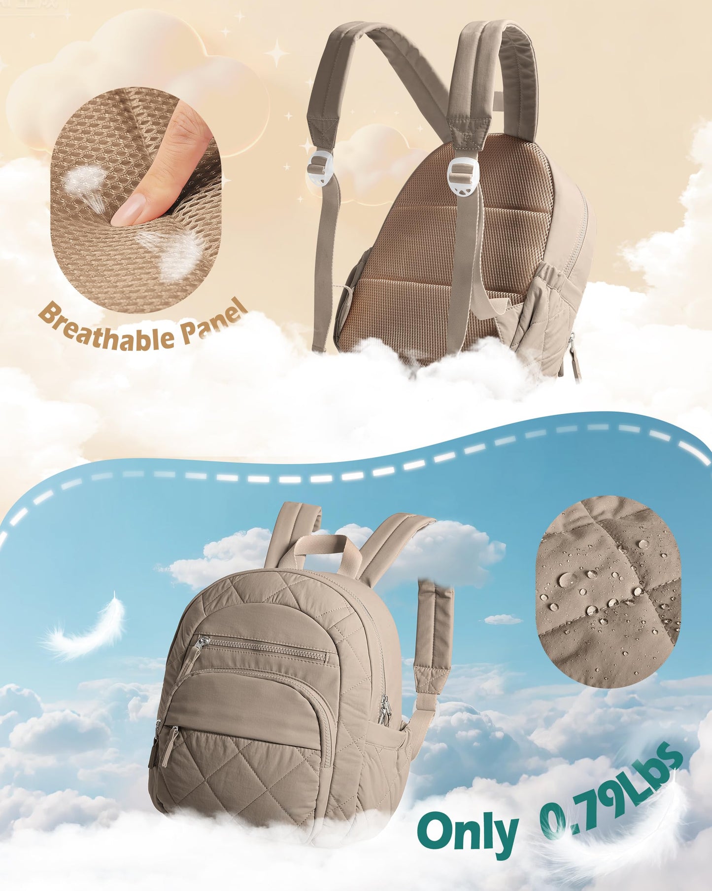 Smasrob Women Mini Backpack with RFID Blocking Pocket, Small Puffer Backpack Purse, Lightweight Quilted Backpack for Work, College or Travel, Camel