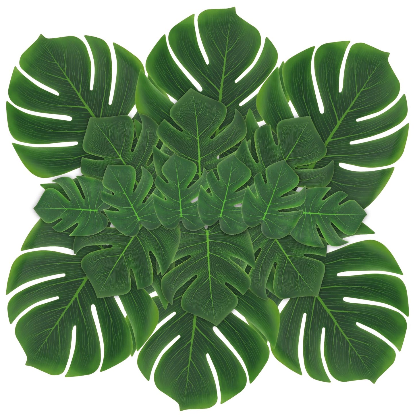 ARTKAIKE Artificial Palm Monstera Green Leaves for Birthday Party Table Decor, Realistic Tropical Fake Plants for Dinosaur/Jungle, Luau & Safari Theme Events (18, Monstera)