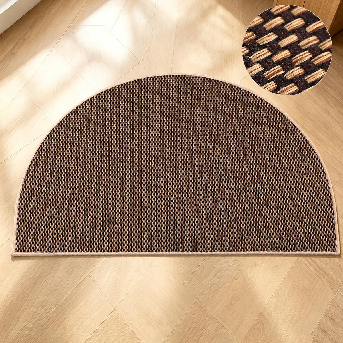 MATIRUG Door Mat,Ultra Thin Half Circle Non Slip Washable Indoor Outdoor Doormat,Low Profile Welcome Entryway Dirt Trapper Entry Rug for Front Back Door Kicthen 17"x29"Coffee