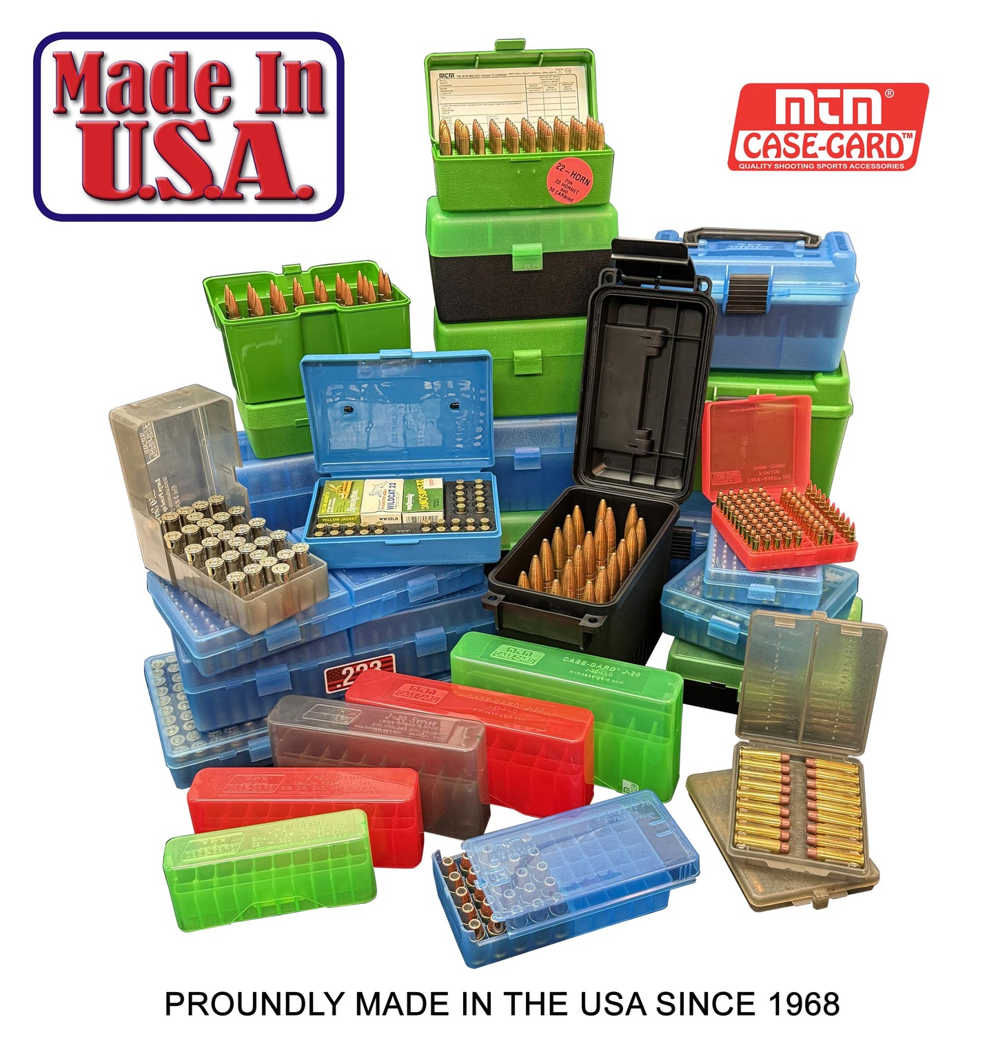MTM Case-Gard P-100-9-16T Ammo Box, 100 Round Flip-Top, Fits 9mm 380 ACP, Easy to Grip, Stackable, Snap Lock Latch, 4.75"x 5.13"x1.46", USA Made, Clear Green/Black