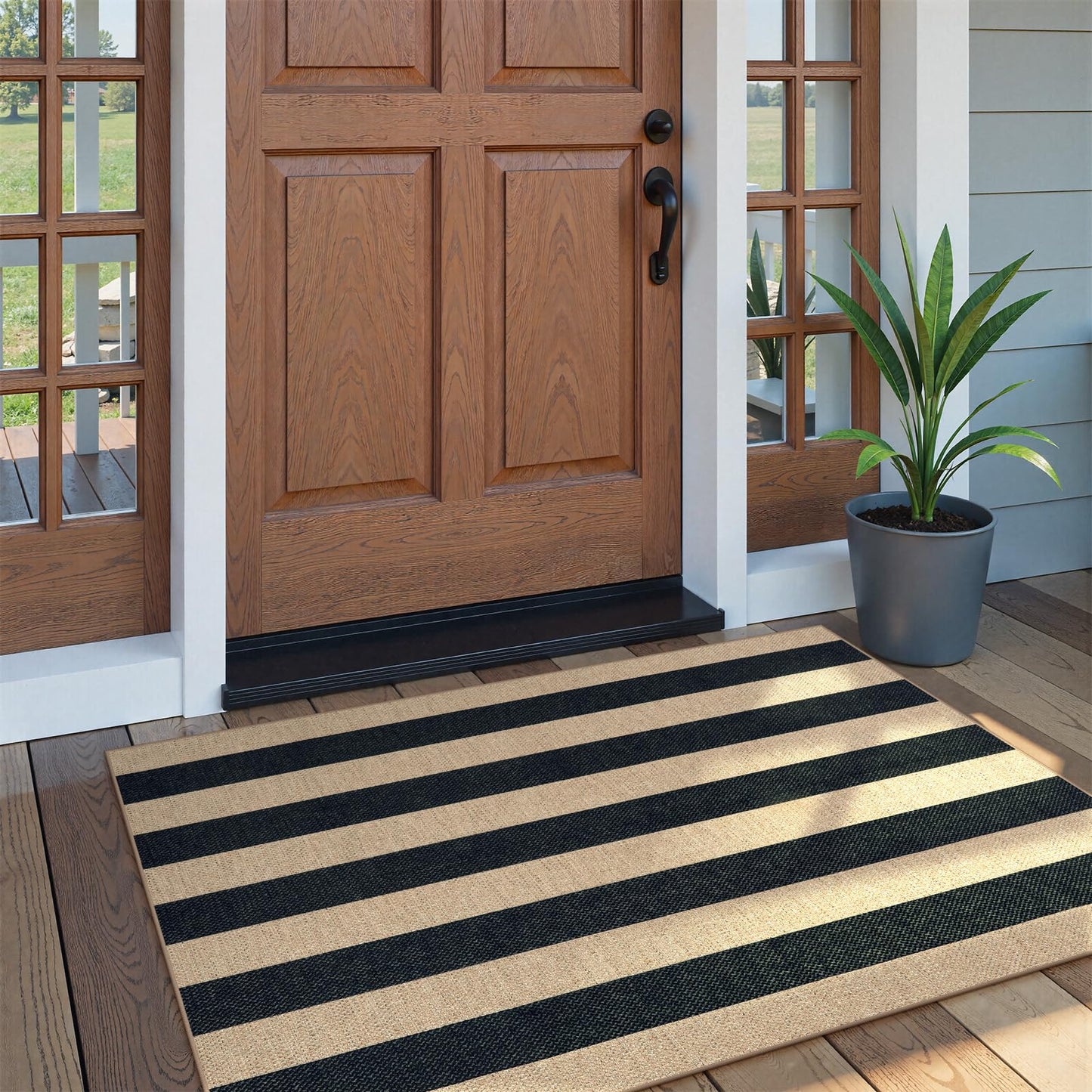 Lahome Striped Easy Jute Outdoor Patio Rug, 3x5 Washable Rugs for Entryway Porch, Farmhouse Neutral Non Shedding Indoor Outdoor Carpet for Entry Kitchen Guestroom Deck Foyer